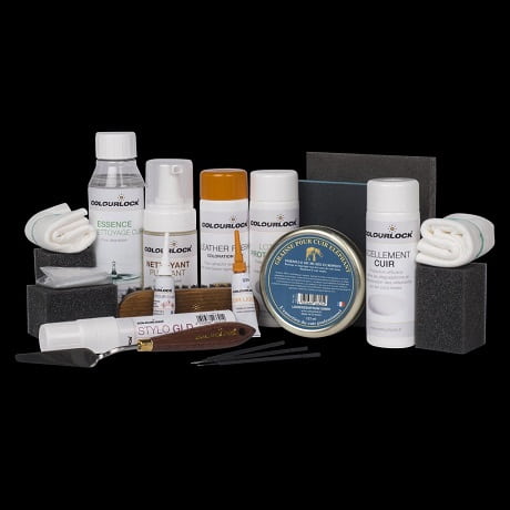 fulll-leather-repair-kit-colourlock-mild-cleaner-black-dye-and-filler-min colourlock-leather-repair-kit